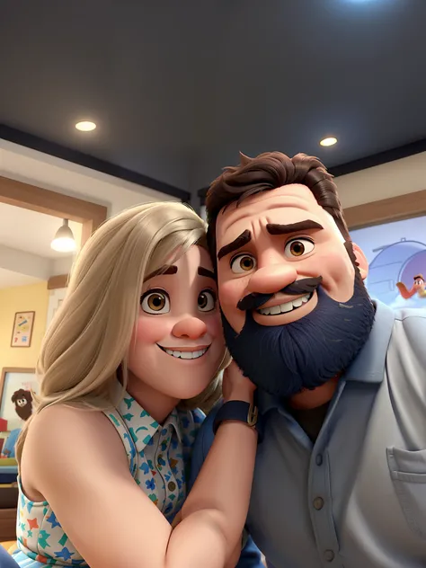 casal homem com bigode e mulher no estilo Disney Pixar, alta qualidade, melhor qualidade