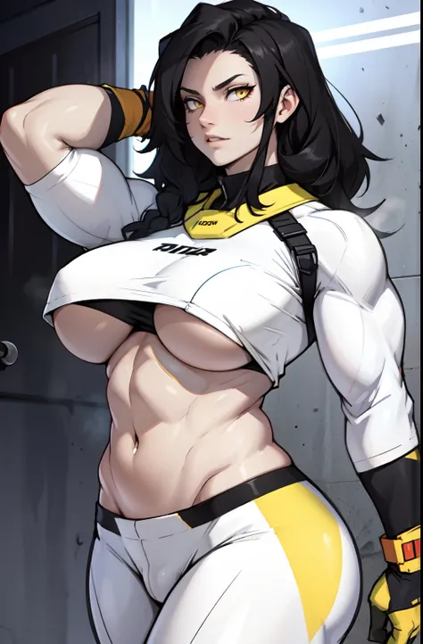 muscular girl black hair yellow eyes big tits pale skin