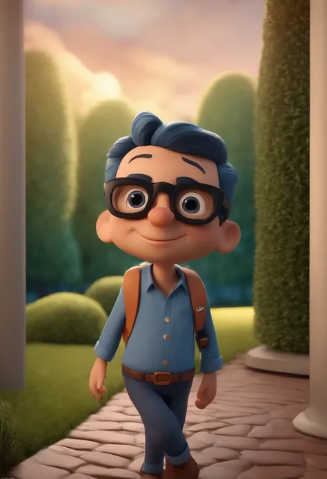 Cartoon character of a man wearing black glasses and a blue shirt, um personagem animado, Caractere estilizado, animation style rendering, 3D estilizado, Arnold Maya render, 3 d render stylized, toon render keyshot, Personagem 3D, Personagem 3D, 3d renderi...