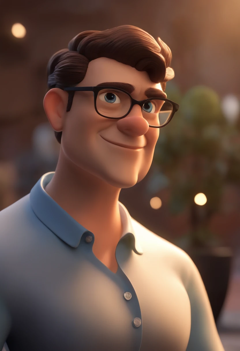 Cartoon character of a man wearing black glasses and a blue shirt, um personagem animado, Caractere estilizado, animation style rendering, 3D estilizado, Arnold Maya render, 3 d render stylized, toon render keyshot, Personagem 3D, Personagem 3D, 3d renderi...