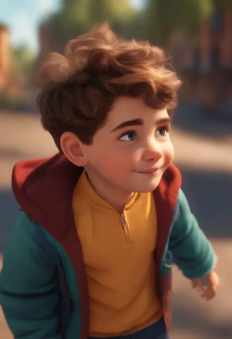 Image of a boy for a story in a YouTube video in Pixar format, Hes the little allabester, Hes the class leader, Hes outgoing, Playful and gets up for a lot of things, cabelo curto