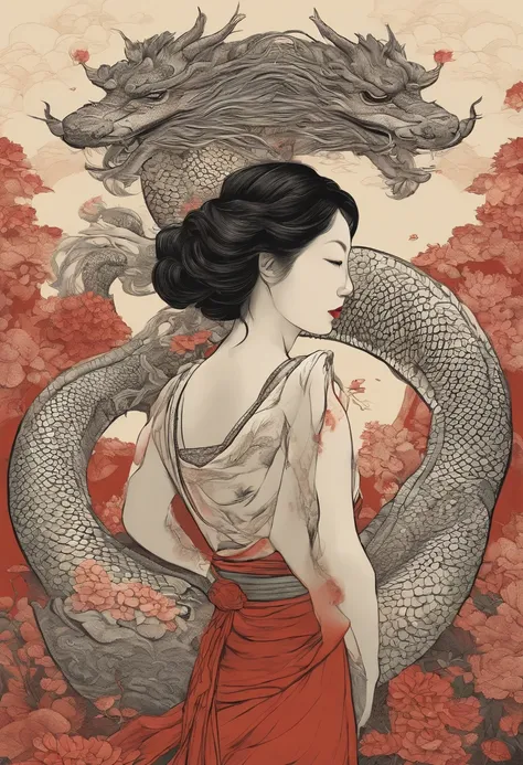 {{{{{illustration}}}}},Directed by: Yuko Shimizu,1girl,chinesedragon,Menina chinesa,foco feminino em, {{cor Tinta lavagem pintura}},{{respingos de tinta}},{{salpicos de cor}},{{{colorido}}},{{esquete}}, master part,best quality, lindamente pintado,altament...