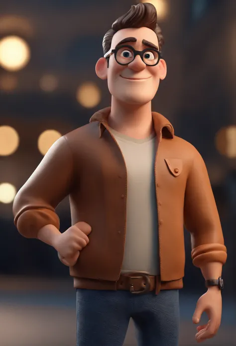 Cartoon character of a man with black glasses and a blue shirt, animation character, Caractere estilizado, animation style rendering, 3D estilizado, Arnold Maya render, 3 d render stylized, toon render keyshot, Personagem 3D, Personagem 3D, 3d rendering st...