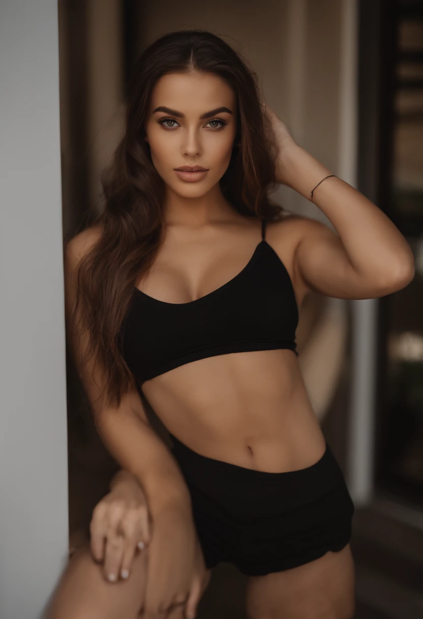 Russian woman in a black bra top , seios super grandes,  posando para uma foto, 30 anos, Cara Sexy, beleza de cair o queixo, Retrato Sophie Mudd, 21 anos, she is wearing a black tank top, beleza de cair o queixo, 2 2 anos, sexy gaze, 1 6 anos, Parecendo qu...