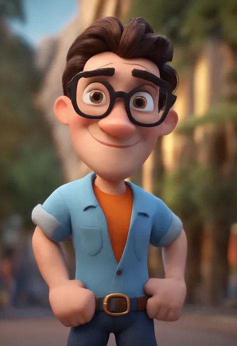 Cartoon character of a man with black glasses and a blue shirt, animation character, Caractere estilizado, animation style rendering, 3D estilizado, Arnold Maya render, 3 d render stylized, toon render keyshot, Personagem 3D, Personagem 3D, 3d rendering st...