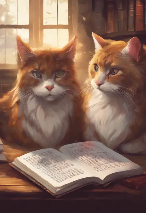 Dois gatos sobre livros