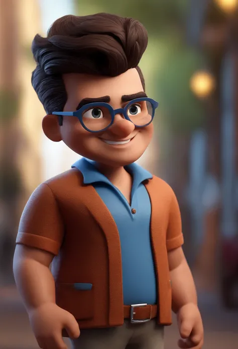 Cartoon character of a man with black glasses and a blue shirt, animation character, Caractere estilizado, animation style rendering, 3D estilizado, Arnold Maya render, 3 d render stylized, toon render keyshot, Personagem 3D, Personagem 3D, 3d rendering st...