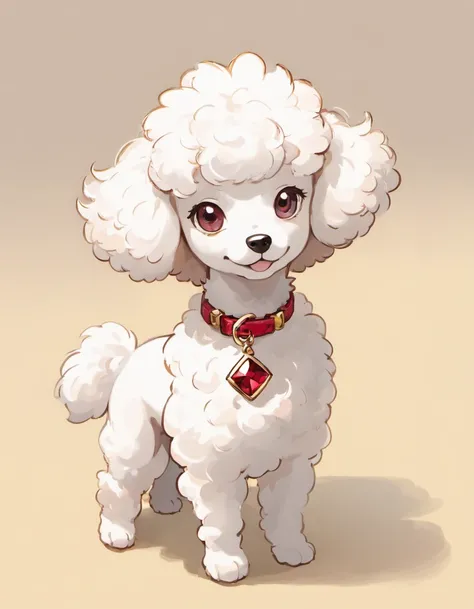 See a stunning artwork in Naoki Saitos signature style, com o charmoso e elegante Poodle Miniatura. This exquisite illustration captures the essence of this beloved breed with a touch of grandeur and mystique.

Her black skin is depicted with intricate att...