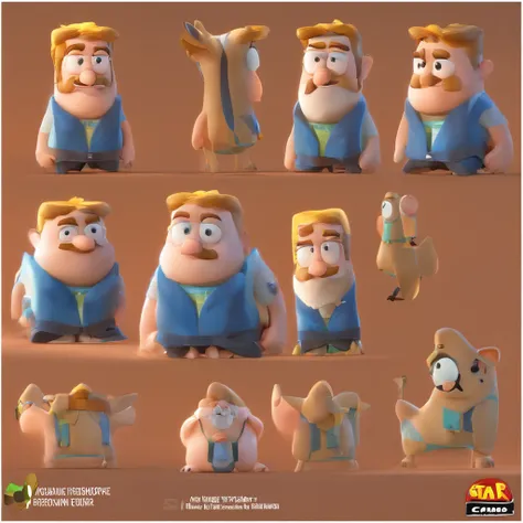 Criar um personagem no estilo Pixar. Trata-se de um homem de 40 anos, com barba, Branco, with short brown gradient hair, e olhos verdes. Ele deve estar na frente de um computador, Trabalhar como treinador de esportes