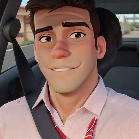 Um Homen estilo disney pixart dentro de um carro