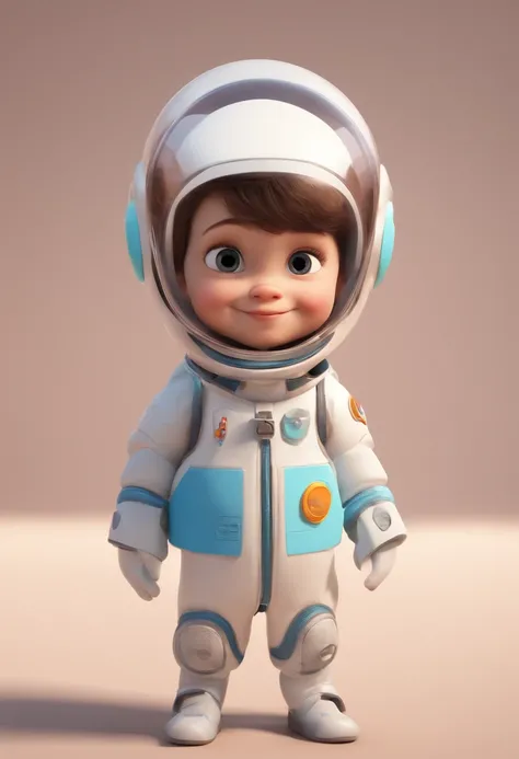 a happy cute kid standing short hair, vestindo uma fantasia espacial, , fundo branco, barnet, tom, Estilo Pixar, ..3d, desenhos animados, rosto detalhado, asymmetrical 16k