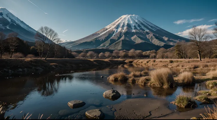 RAW photo of a landscape, small details, photorealistic, ultra-realistic photo, 8k uhd, dslr, soft lighting, high quality, film grain, Fujifilm XT3, (masterpiece), Mt.fuji,