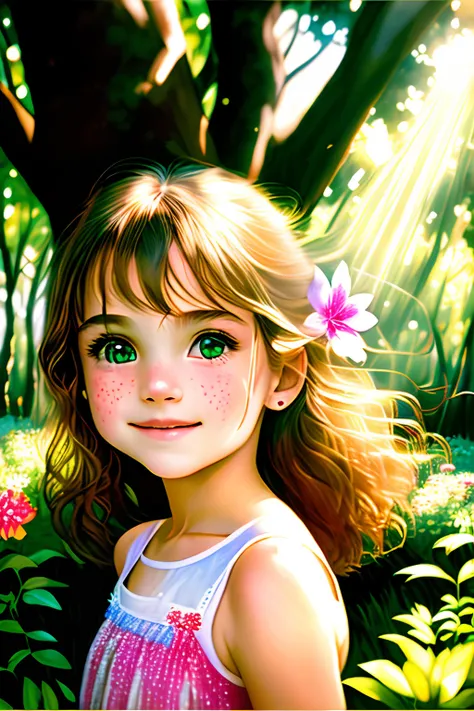 (best quality,highres),(realistic:1.37),A young girl wearing singlet,beautiful detailed eyes,beautiful detailed lips,flowing hair,smiling face,lovely appearance,healthy skin,soft and smooth skin,graceful posture,crouching in a vibrant garden,green grass,fr...