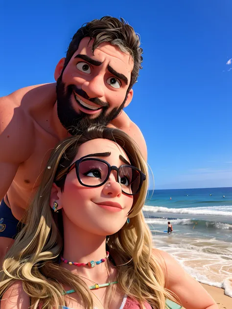 Um casal na praia