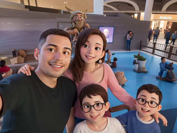 There are three people and a child posing for a photo, Happy family, Family photo, Directed by: Nandor Soldier, divertindo-se, vacation photo, imagem de perfil, family portrait, foto selfie, em um shopping, em um shopping, 4 k post, Postagem 4k, zona de de...