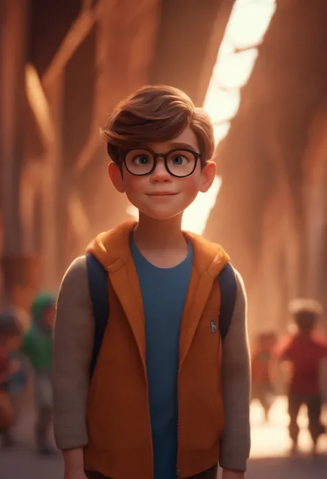 Image of a boy for a story in a YouTube video in Pixar format, Hes the little allabester, Hes the class leader, Hes outgoing, Playful and gets up for a lot of things, cabelo curto