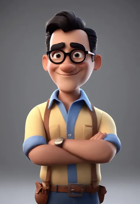 Cartoon character of a man with black glasses and a blue shirt, animation character, Caractere estilizado, animation style rendering, 3D estilizado, Arnold Maya render, 3 d render stylized, toon render keyshot, Personagem 3D, Personagem 3D, 3d rendering st...