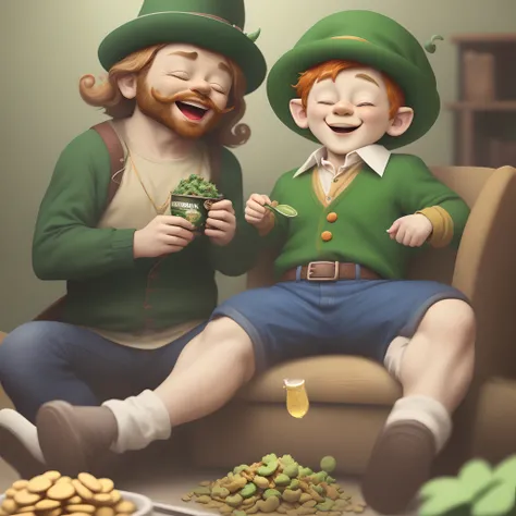 Leprechaun from lucky charms commercials getting high on marijuana