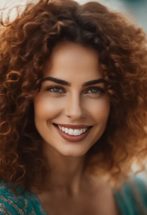 Uma mulher de 30 anos, com cabelos castanhos curtos, Rosto redondo, rosto redondo com sorriso encantador, e olhos castanhos