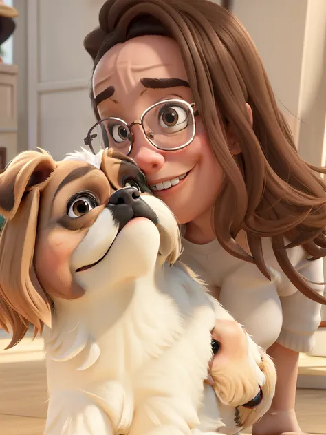 Obra-prima, de melhor qualidade, an adult with prescription glasses and a Shih Tzu dog, disney