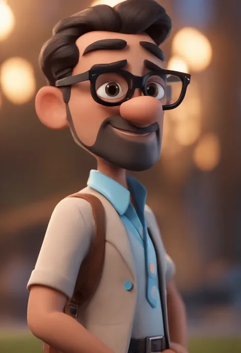 Cartoon character of a man wearing black glasses and a blue shirt, um personagem animado, Caractere estilizado, animation style rendering, 3D estilizado, Arnold Maya render, 3 d render stylized, toon render keyshot, Personagem 3D, Personagem 3D, 3d renderi...