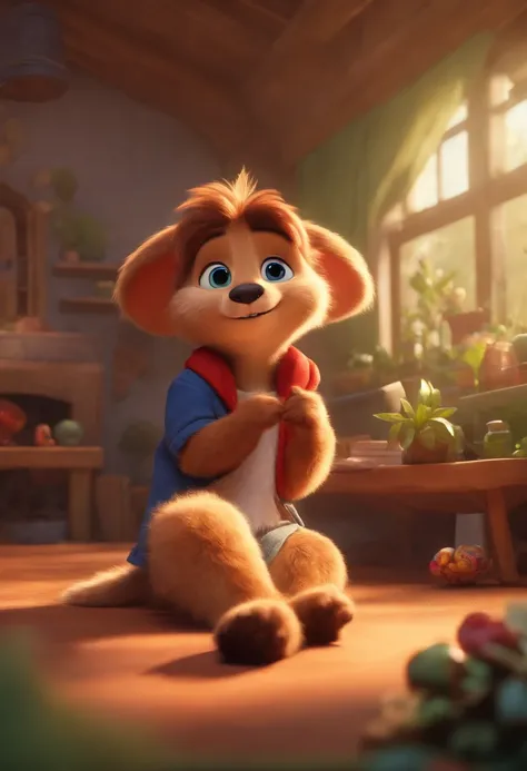 Image of a furry girl turns a story into a YouTube video in Pixar format, Hes the little allabester, Hes the class leader, Hes outgoing, Playful and gets up for a lot of things