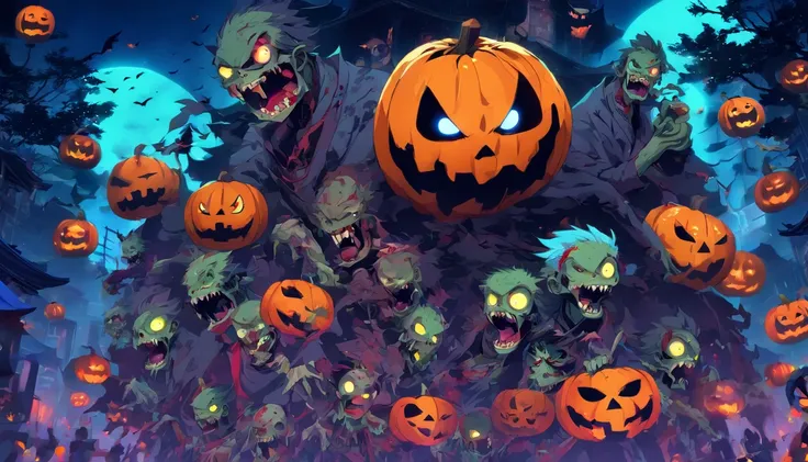 Chinese Halloween, zombies, cute cartoons