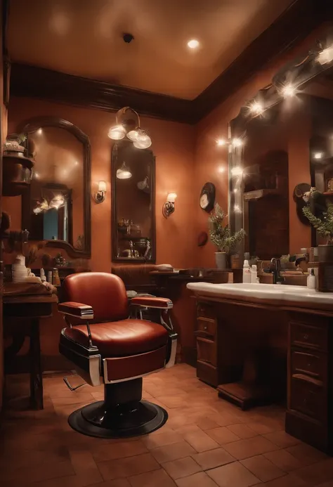 A dreamy barber inspired by Pixar animation, estrechamente. El personaje toma el centro del escenario con expresiones faciales cautivadoras, Ofreciendo un toque de irrealidad, Pelo corto y regordete degradado