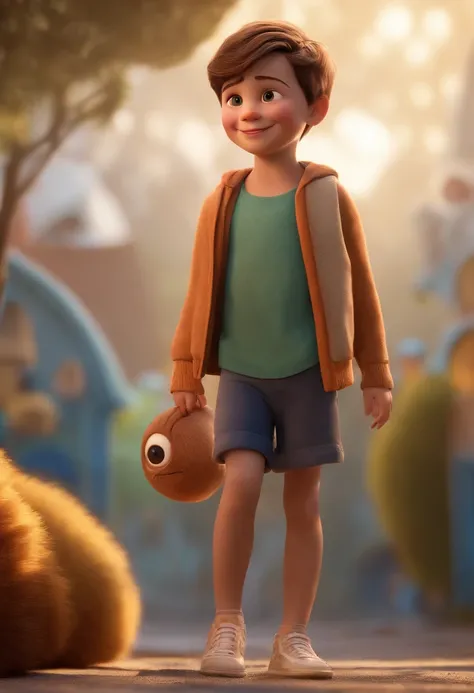 a happy cute kid standing short hair, vestindo uma fantasia espacial, , fundo branco, barnet, Tom, Estilo Pixar, ....3d, desenhos animados, rosto detalhado, asymmetrical 16k