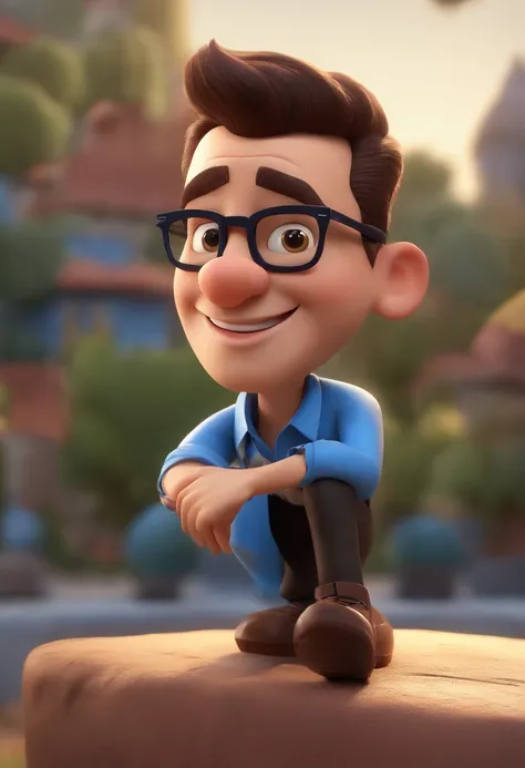 Cartoon character of a man wearing black glasses and a blue shirt, um personagem animado, Caractere estilizado, animation style rendering, 3D estilizado, Arnold Maya render, 3 d render stylized, toon render keyshot, Personagem 3D, Personagem 3D, 3d renderi...