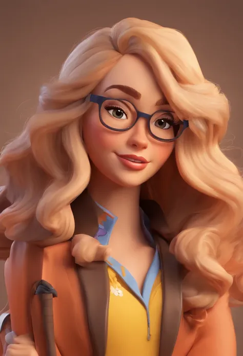 Estilo Disney Pixar: uma mulher adulta, morena bronzeada, de cabelos pretos curtos encaracolados, bespectacled, 3D,Disney