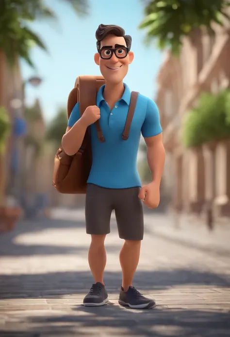 Cartoon character of a man wearing black glasses and a blue shirt, um personagem animado, Caractere estilizado, animation style rendering, 3D estilizado, Arnold Maya render, 3 d render stylized, toon render keyshot, Personagem 3D, Personagem 3D, 3d renderi...