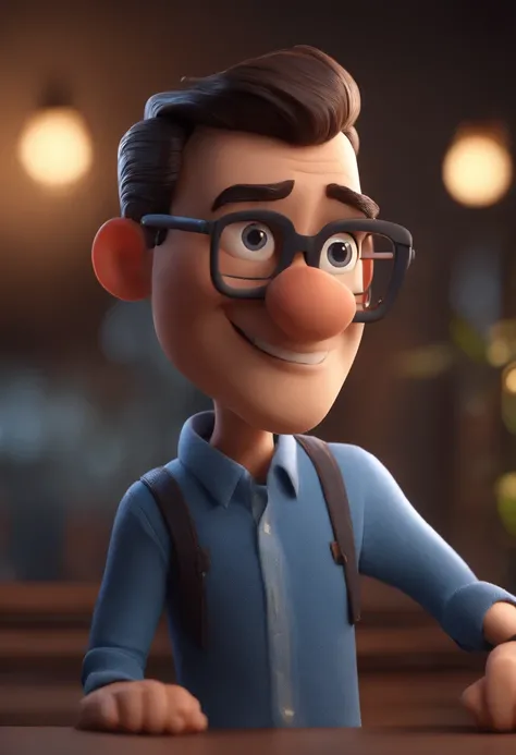 Cartoon character of a man with black glasses and a blue shirt, animation character, Caractere estilizado, animation style rendering, 3D estilizado, Arnold Maya render, 3 d render stylized, toon render keyshot, Personagem 3D, Personagem 3D, 3d rendering st...