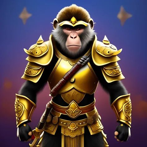 golden warrior monkey holding weapon