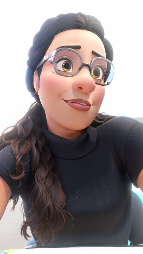 mulher negra, wearing goggles, de boca fechada, estilo pixar