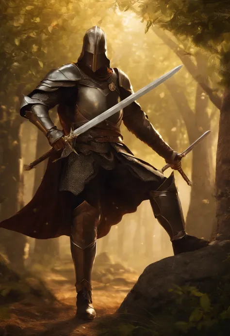 (8k unidade de papel de parede CG extremamente detalhado, master part, best quality, ultra-detalhado), (((sozinho))), ((tiro largo:1.5)), (A paladin with a legendary sword), (Thematic background), medieval, Superb dinner, ambiente sinistro escuro, (Almas N...