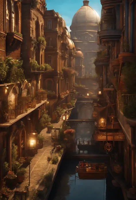 uma cidade steampunk com vista para o solo por WAS-Steampunk