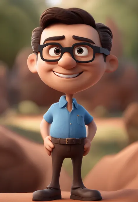 Cartoon character of a man with black glasses and a blue shirt, animation character, Caractere estilizado, animation style rendering, 3D estilizado, Arnold Maya render, 3 d render stylized, toon render keyshot, Personagem 3D, Personagem 3D, 3d rendering st...