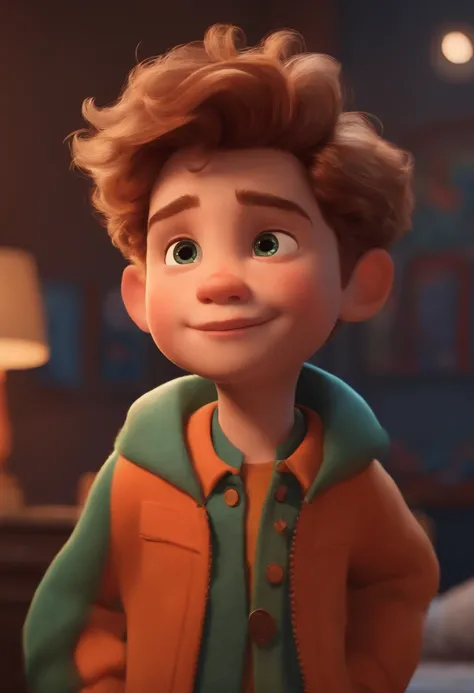 Image of a boy for a story in a YouTube video in Pixar format, Hes the little allabester, Hes the class leader, Hes outgoing, Playful and gets up for a lot of things, cabelo curto