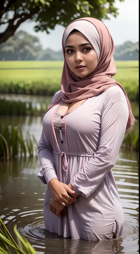 RAW, Best quality, high resolution, masterpiece: 1.3), beautiful Malay woman in hijab (iu:0.8),cleavage, RAW, Best quality, high resolution, Masterpiece: 1.3, Beautiful  hijabi malay girl, Masterpiece, Soft smile,Beautiful Malay women wear pastel color hij...