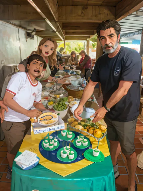 There are people standing around a table with food, Directed by: Fernando Gerassi, Directed by: CeFerí Olivé, Directed by: Sam Dillemans, Directed by: Teresa Fasolino, Directed by: Felipe Seade, Directed by: Nandor Soldier, Directed by: Anna Katharina Bloc...