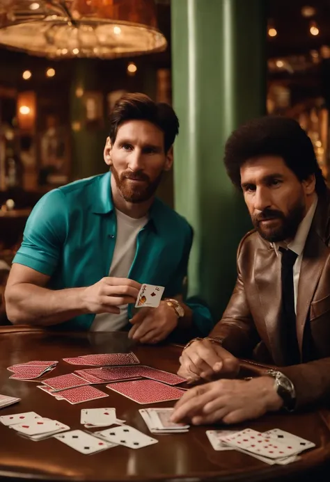 Lionel Messi, Maradona and Pelé playing cards in a London bar