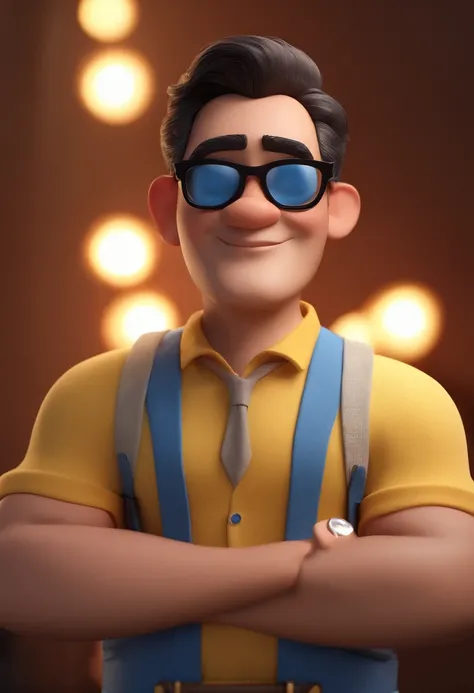 Cartoon character of a man with black glasses and a blue shirt, animation character, Caractere estilizado, animation style rendering, 3D estilizado, Arnold Maya render, 3 d render stylized, toon render keyshot, Personagem 3D, Personagem 3D, 3d rendering st...