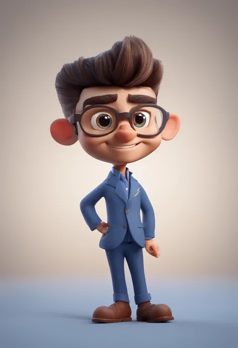 Cartoon character of a man with black glasses and a blue shirt, animation character, Caractere estilizado, animation style rendering, 3D estilizado, Arnold Maya render, 3 d render stylized, toon render keyshot, Personagem 3D, Personagem 3D, 3d rendering st...