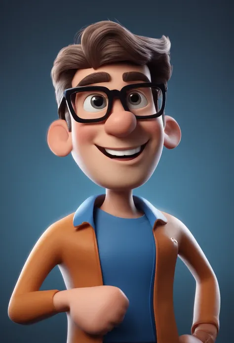 Cartoon character of a man with black glasses and a blue shirt, animation character, Caractere estilizado, animation style rendering, 3D estilizado, Arnold Maya render, 3 d render stylized, toon render keyshot, Personagem 3D, Personagem 3D, 3d rendering st...