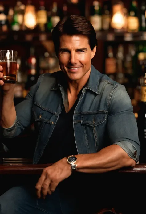 Tom Cruise bebendo cerveja com Mick Jager em um bar