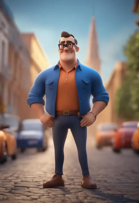 Cartoon character of a man with black glasses and a blue shirt, animation character, Caractere estilizado, animation style rendering, 3D estilizado, Arnold Maya render, 3 d render stylized, toon render keyshot, Personagem 3D, Personagem 3D, 3d rendering st...