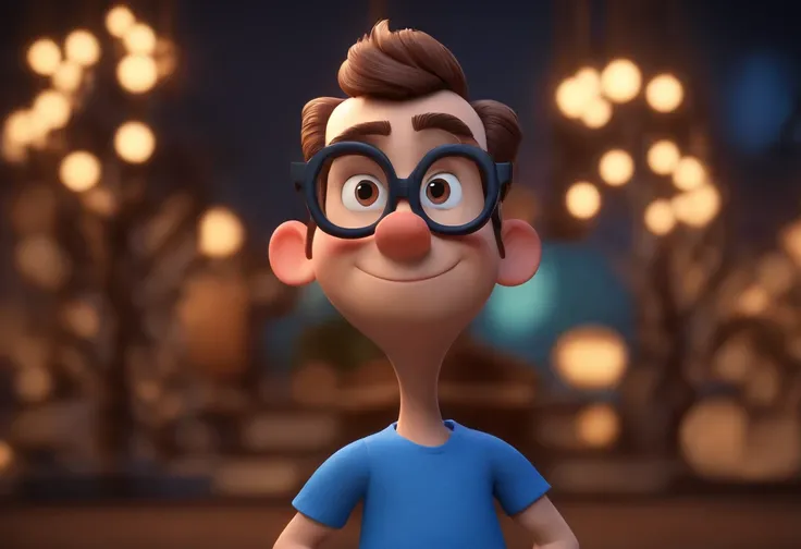 Cartoon character of a man wearing black glasses and a blue shirt, um personagem animado, Caractere estilizado, animation style rendering, 3D estilizado, Arnold Maya render, 3 d render stylized, toon render keyshot, Personagem 3D, Personagem 3D, 3d renderi...