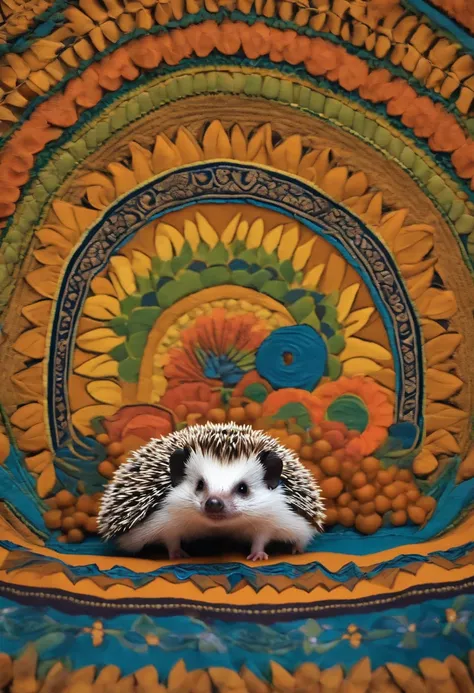 An African pygmy hedgehog, num fundo fofo, sorridente com outros animais