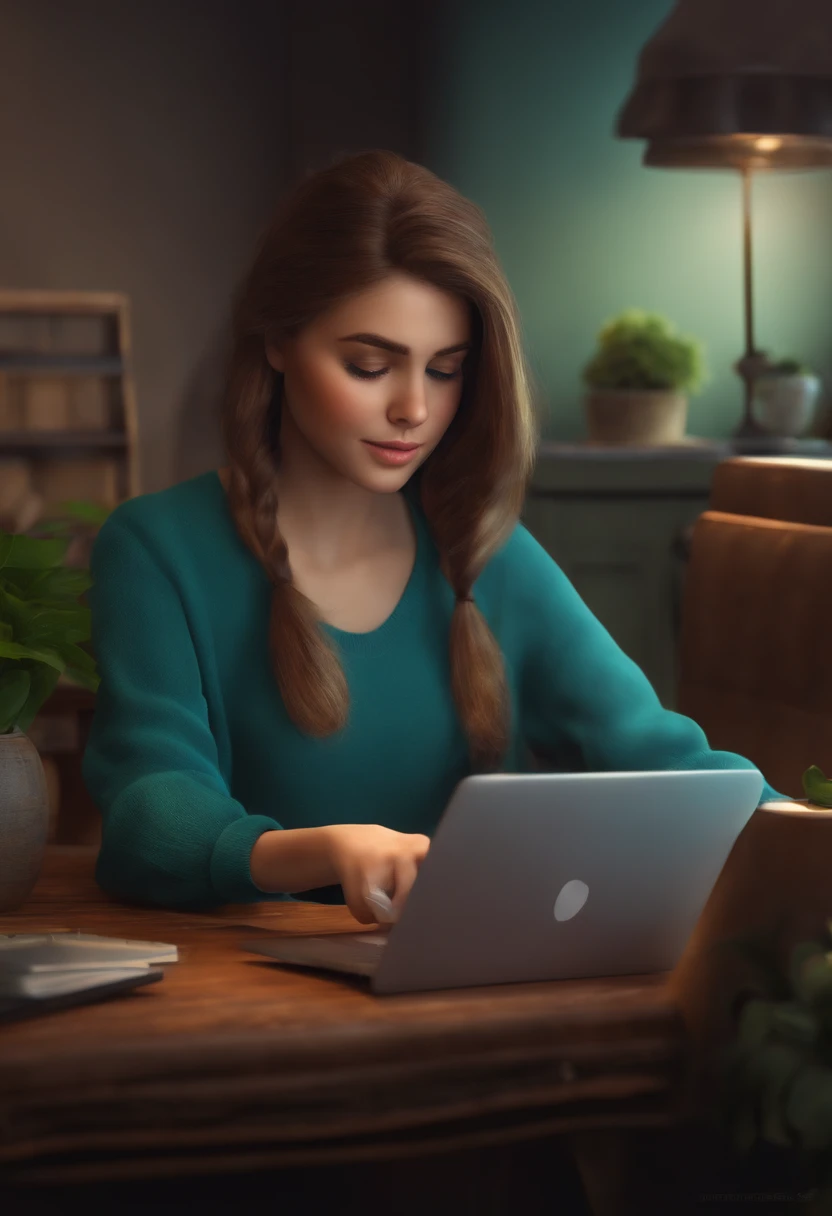 girl using laptop tipe pixar,3d,realist